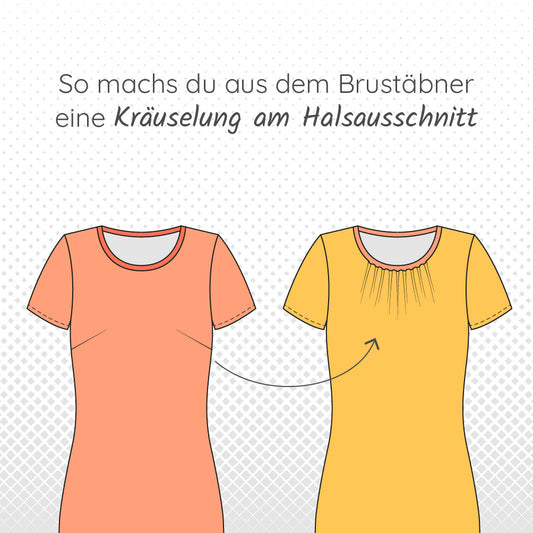 So machst du aus dem Brustabnäher eine Kräuselung am Halsausschnitt